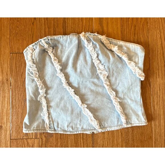 Forever 21 NWT denim frayed western crop top tube top large - Picture 2 of 8
